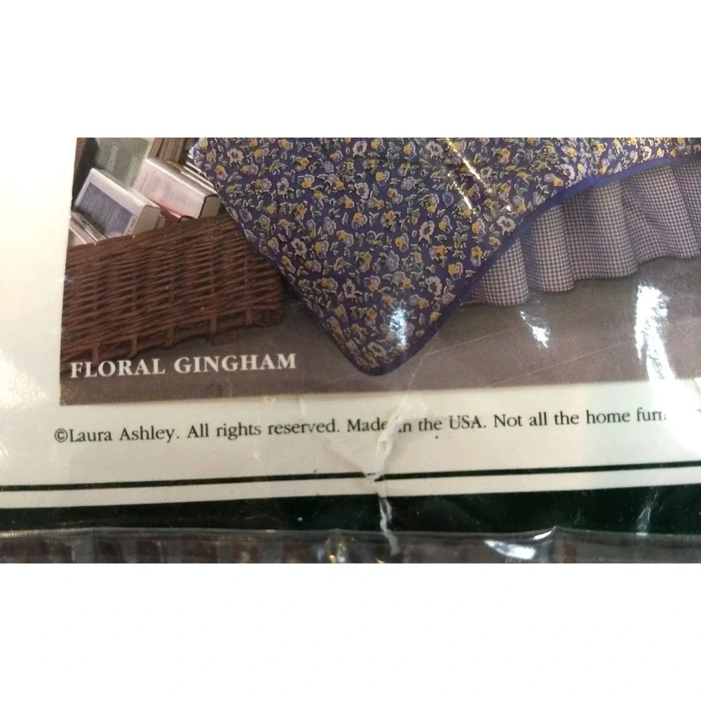 Laura Ashley Fabric Shower Curtain Floral Gingham Blue No Iron Washable Rare NEW